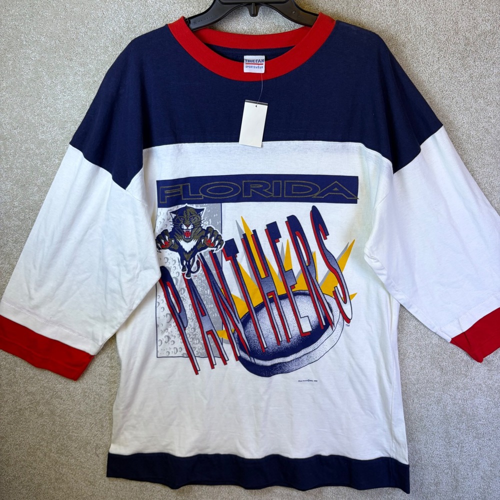 True Fan Florida Panthers Shirt Mens Large White Vintage‎ 90s NHL 1993 NOS NEW